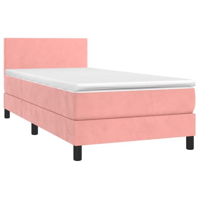 Sommier à lattes avec matelas - Maison Exclusive - 90x200 cm - Velours Rose - Bande LED colorée