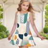 Little Girls Round Neck Sleeveless Geometric Printed A Line Flared Dress