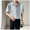 Summer Casual Loose Trendy Men's Short Sleeve Polo Shirt Trendy Gray and White Color Block Turn-down Collar Breathable Men's Knit Shirt