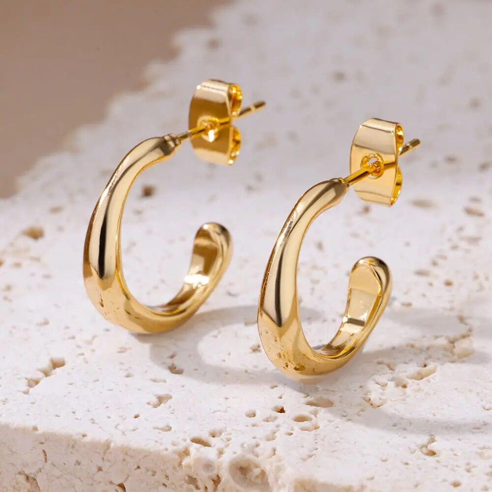 

Stainless Steel Earrings for Women Irregular C Shaped Gold Plated Stud Earring 2024 Trending Wedding Aesthetic Jewelry Aretes