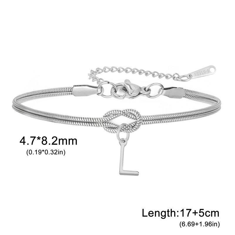 Stainless Steel 26-Letter Bracelet & Anklet with Double-Layer Knotted Snake Bone Chain