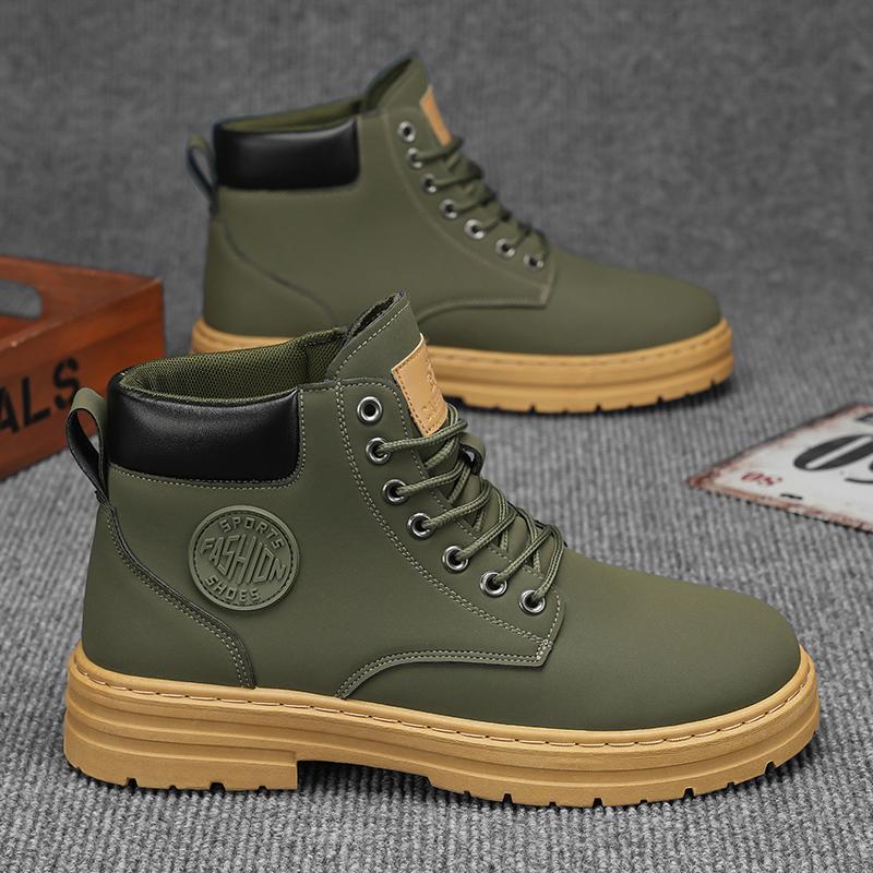 Retro Casual High Top Boots for Men Winter Chunky Boots Men's Motorcycle Ankle Boots Lace-Up Work Footwear Botas Hombre