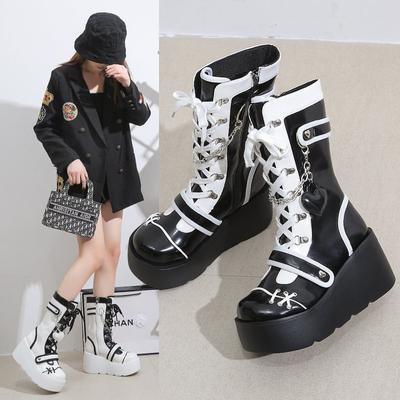 Fashion Women's Thick-soled Boots Wedge Heel Lace-up Decorative Women's Shoes Fashion Winter Women's Boots Vulcanized Shoes Modern Boots