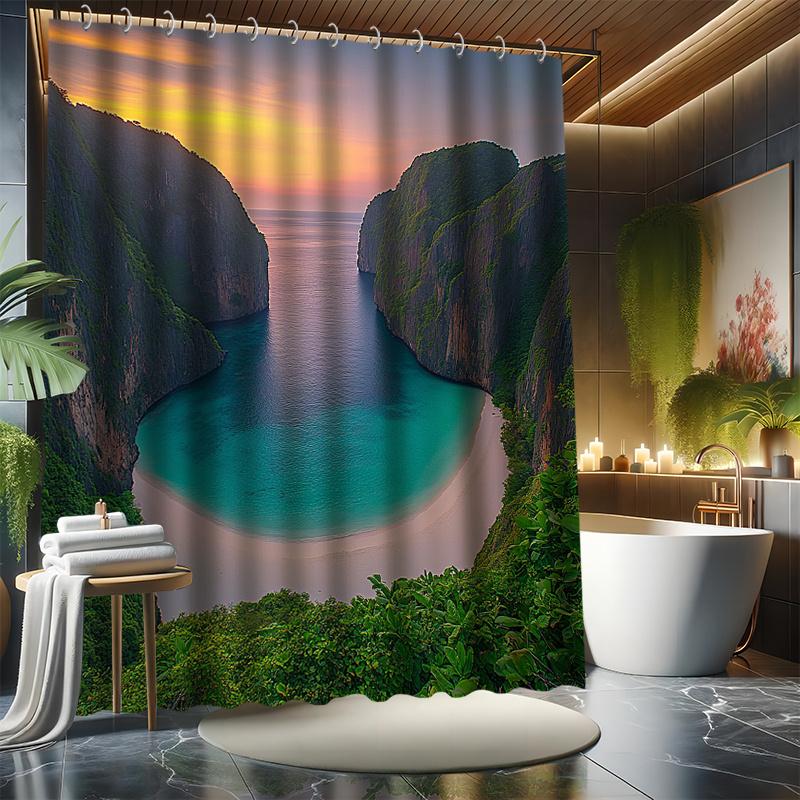 

Beautiful Haikou Shower Curtain Set, Beach Ocean Theme, 12 Hooks, Polyester, Bathtub Partition, Modern Bath Decor W60H190(CM)-1 Pcs