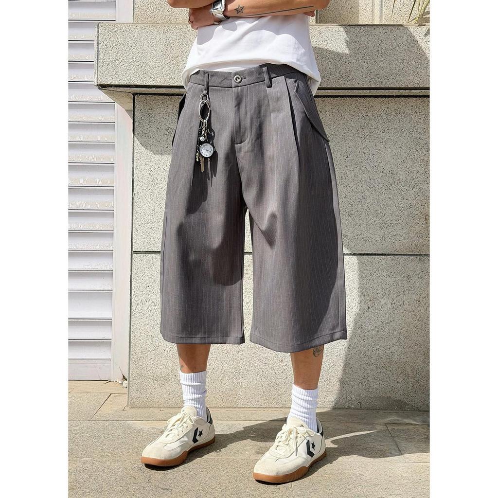 Suit shorts men's design women's loose casual old money new pleated cropped pants texture straight American stripes no