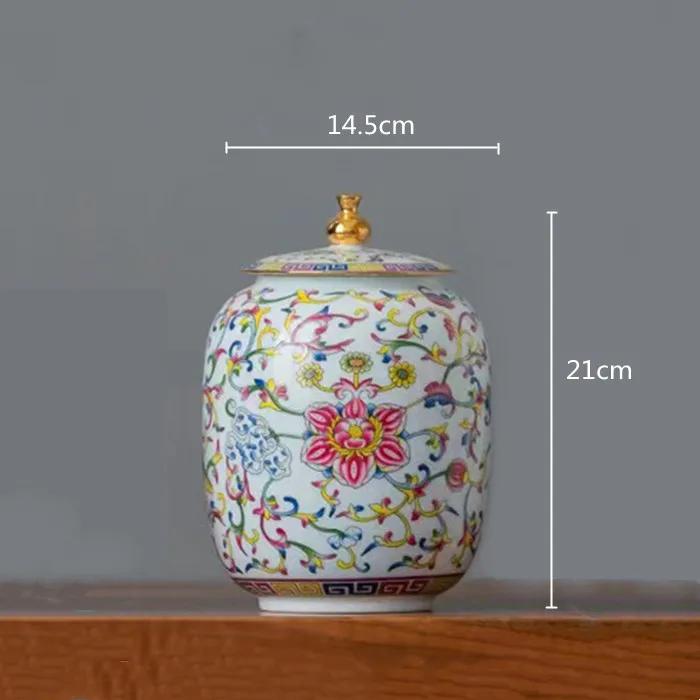Enamelled Painted Pottery Pot Tea Caddy Ginger Jar Porcelain Canister Storage Tank Tea Organizer Desktop Storage Container