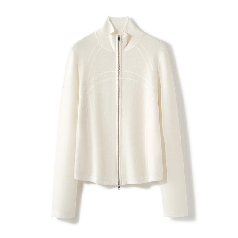 2026 Women's Slimming Wool Zip-Up Jacket with Stand Collar