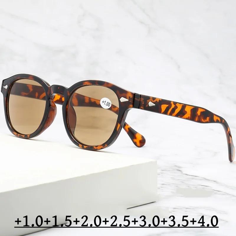 Women Men Ultra Light Unisex Presbyopia Glasses Vintage Rivet Leopard Round Sunglasses Fashion Reading