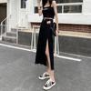 Black High Waist A-Line Denim Skirt with Side Slit - Trendy Summer Fashion for Women
