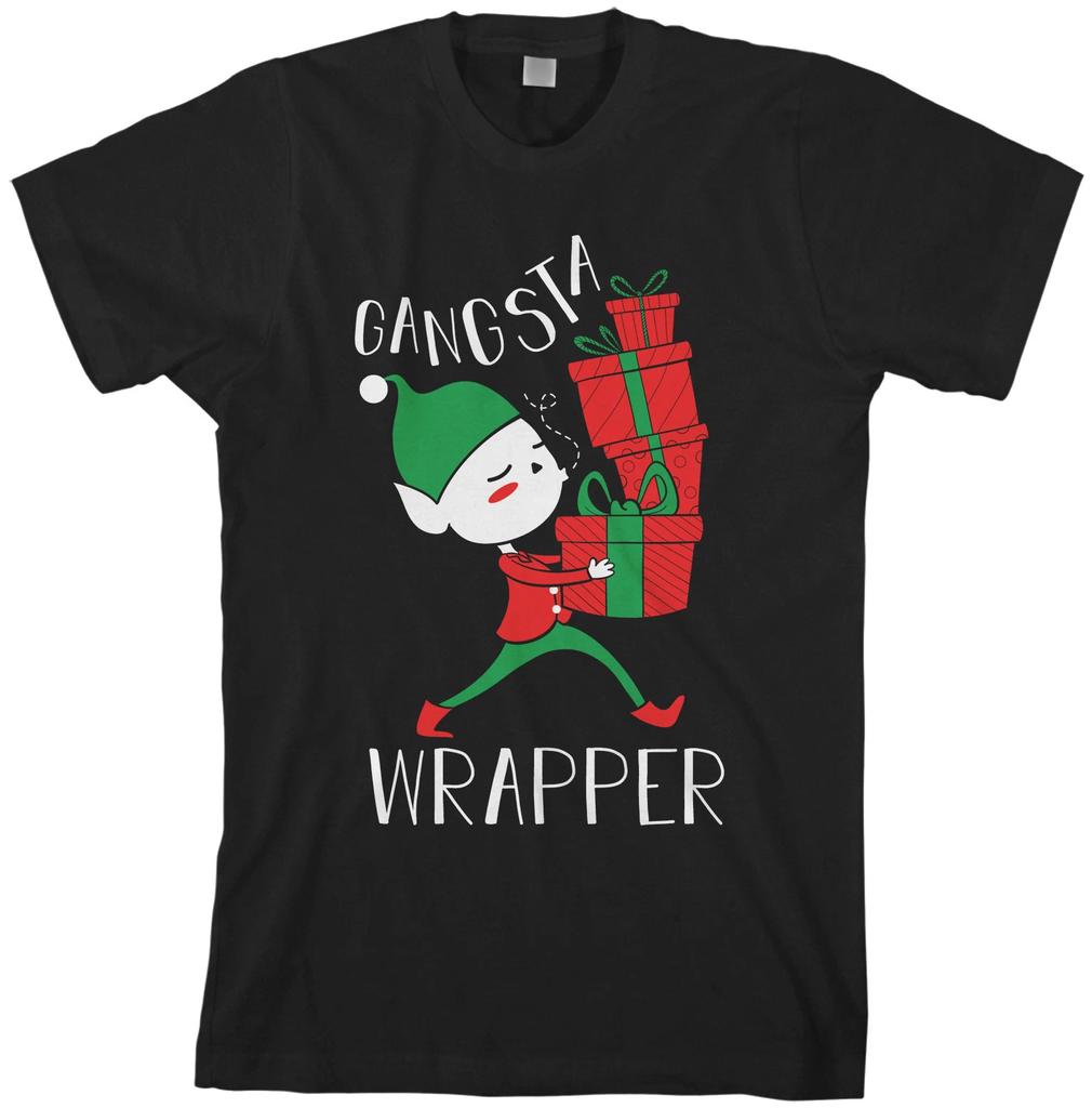 Gangsta Wrapper Men's T shirt Elf Christmas Santa Claus