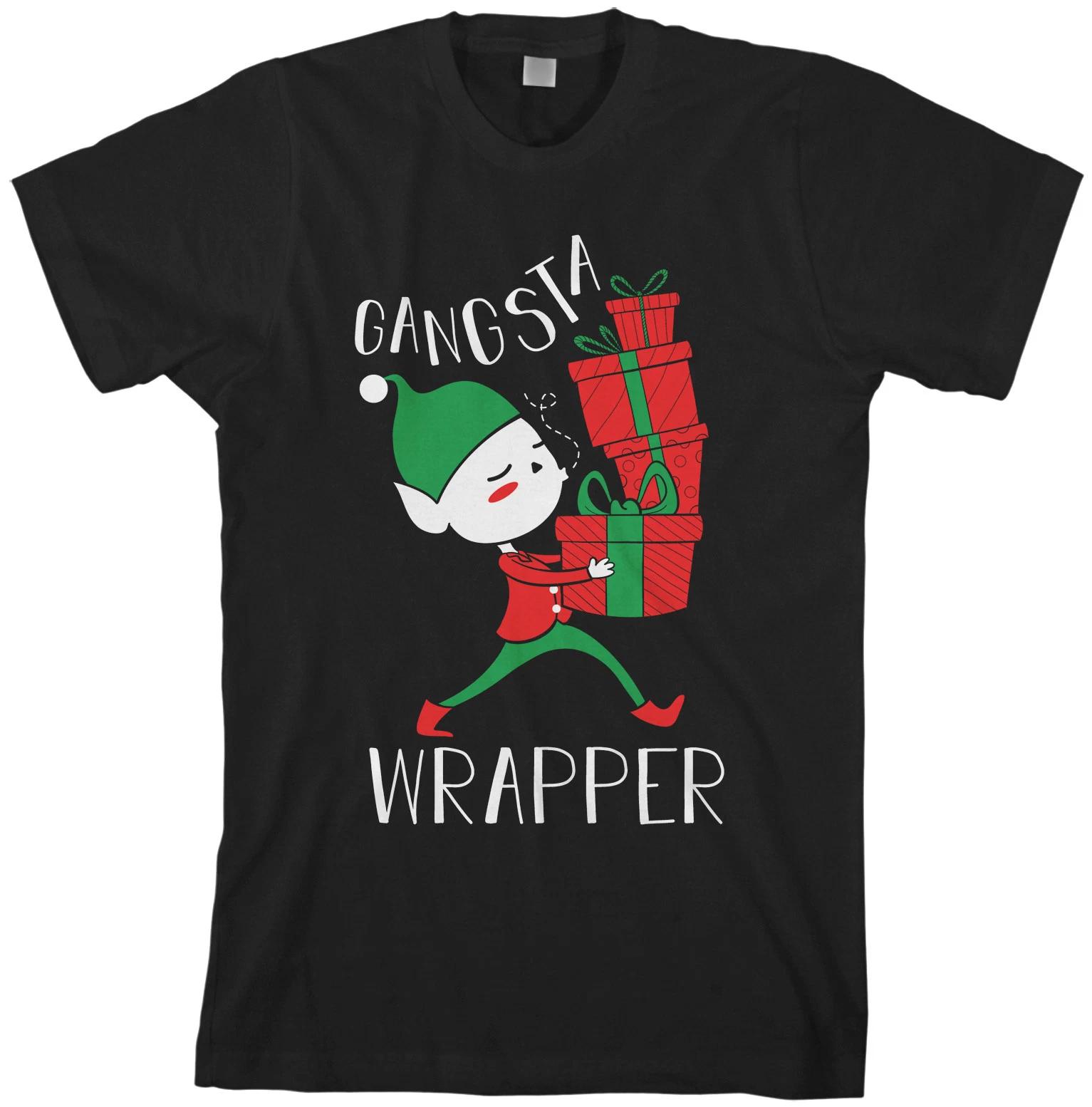 Gangsta Wrapper Men s T shirt Elf Christmas Santa Claus S