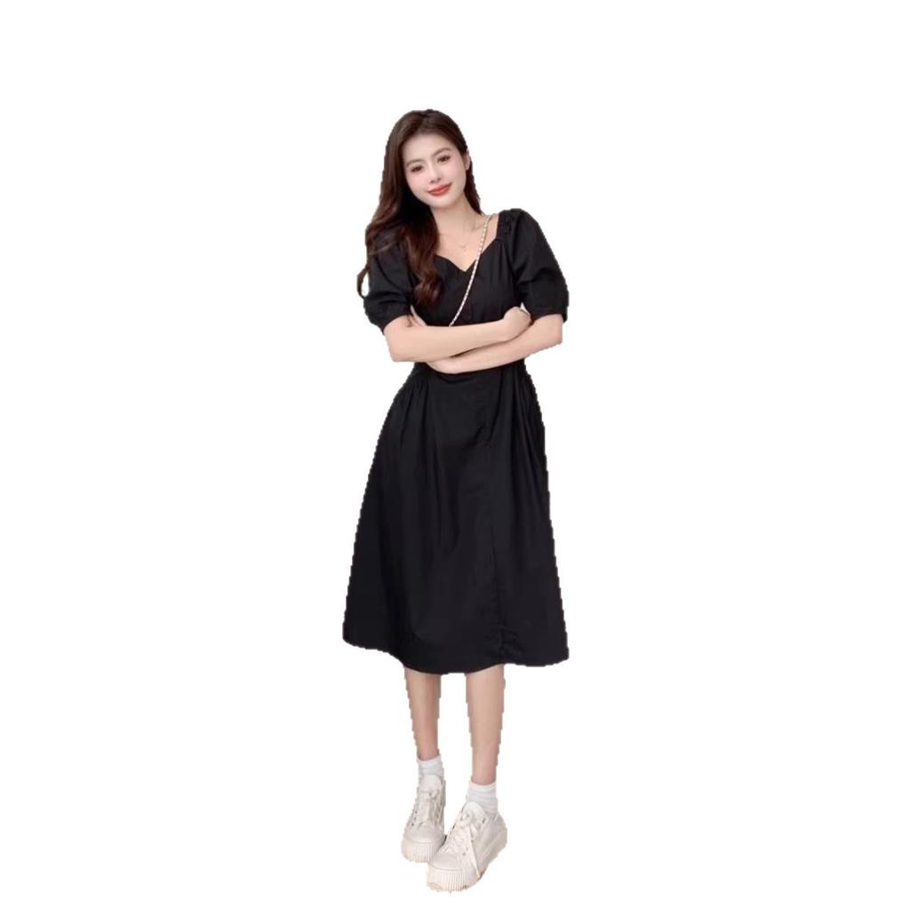 French coffee break retro waist dress women's summer large size fat mm thin temperament beautiful seaside vacation dress