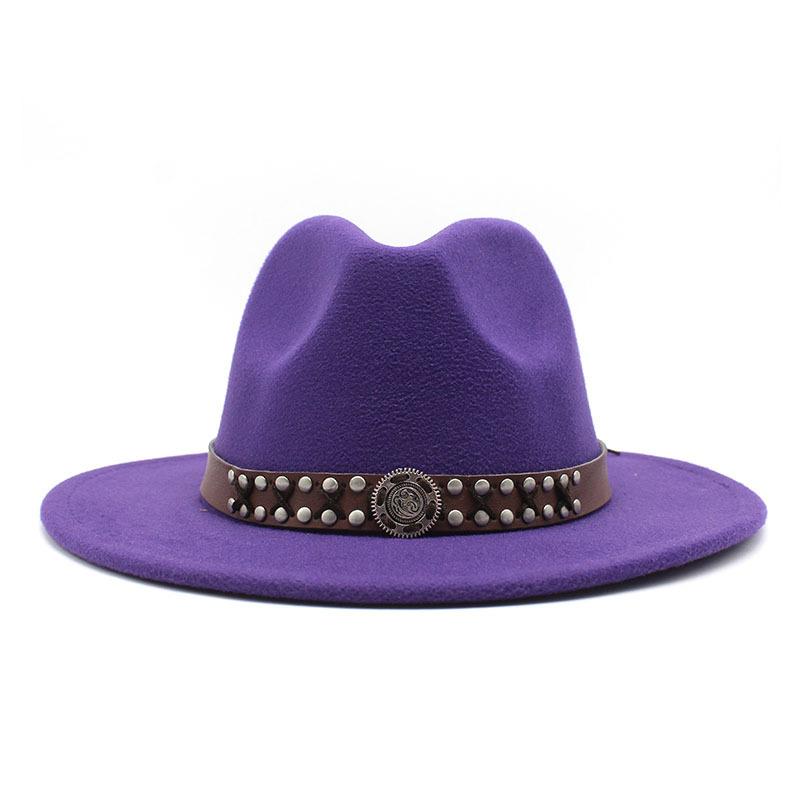 Ji Nan Ladies Wool Jazz Hat Big Eaves Hat Trendy Flat Edge Top Hat