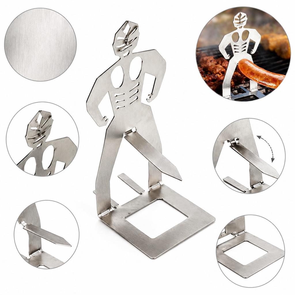 Supporto per Salsicce in Acciaio Inossidabile Supporto per Hot Dog Design Uomo Muscoloso Scaffale Espositore per Alimenti Durevole Accessorio Metallico per BBQ per Grigliatura Cottura