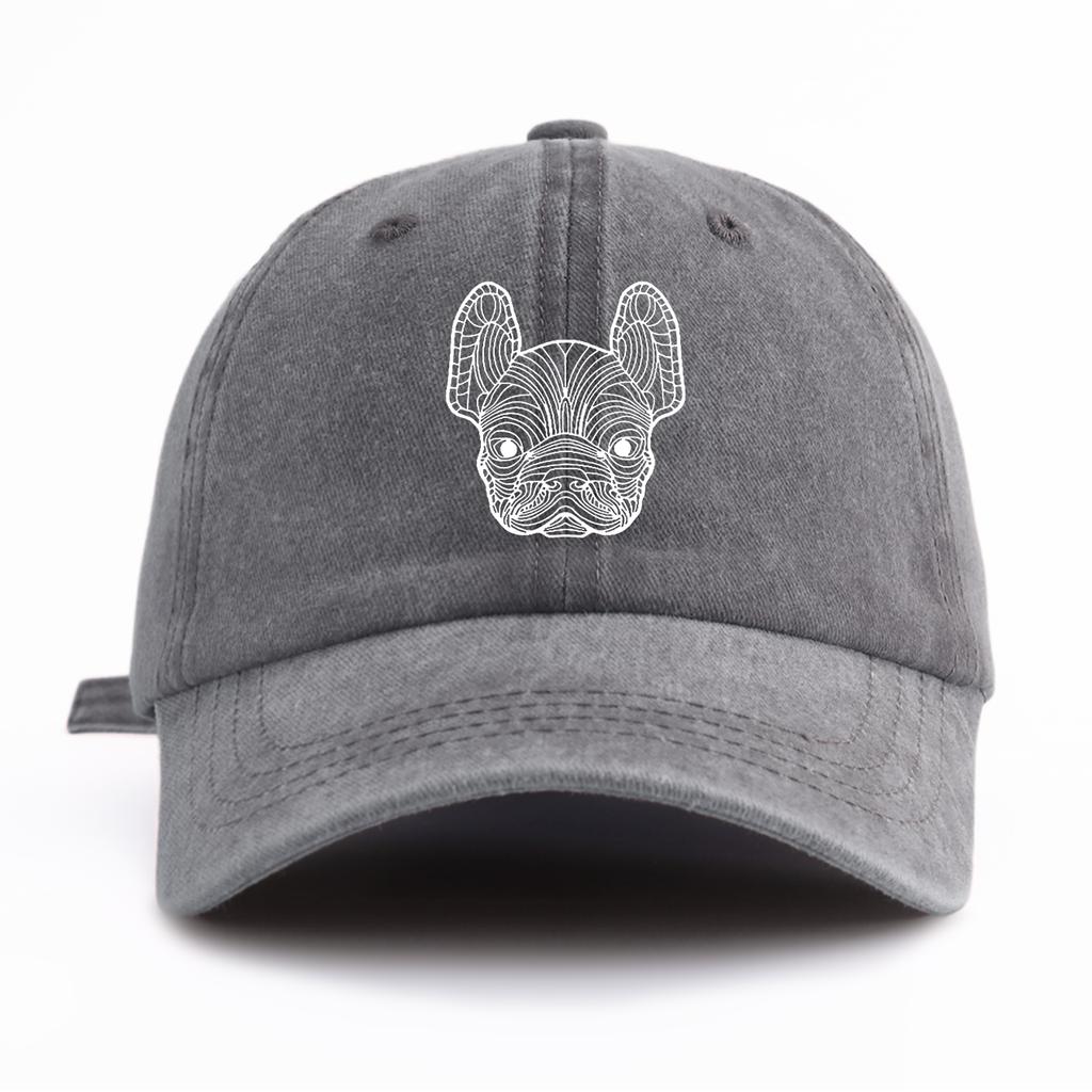 1pc Line Frenchie Print Washed Baseball Cap for Adults, Minimalist Retro Style Casual Soft Adjustable Dad Hat, Perfect As Gift