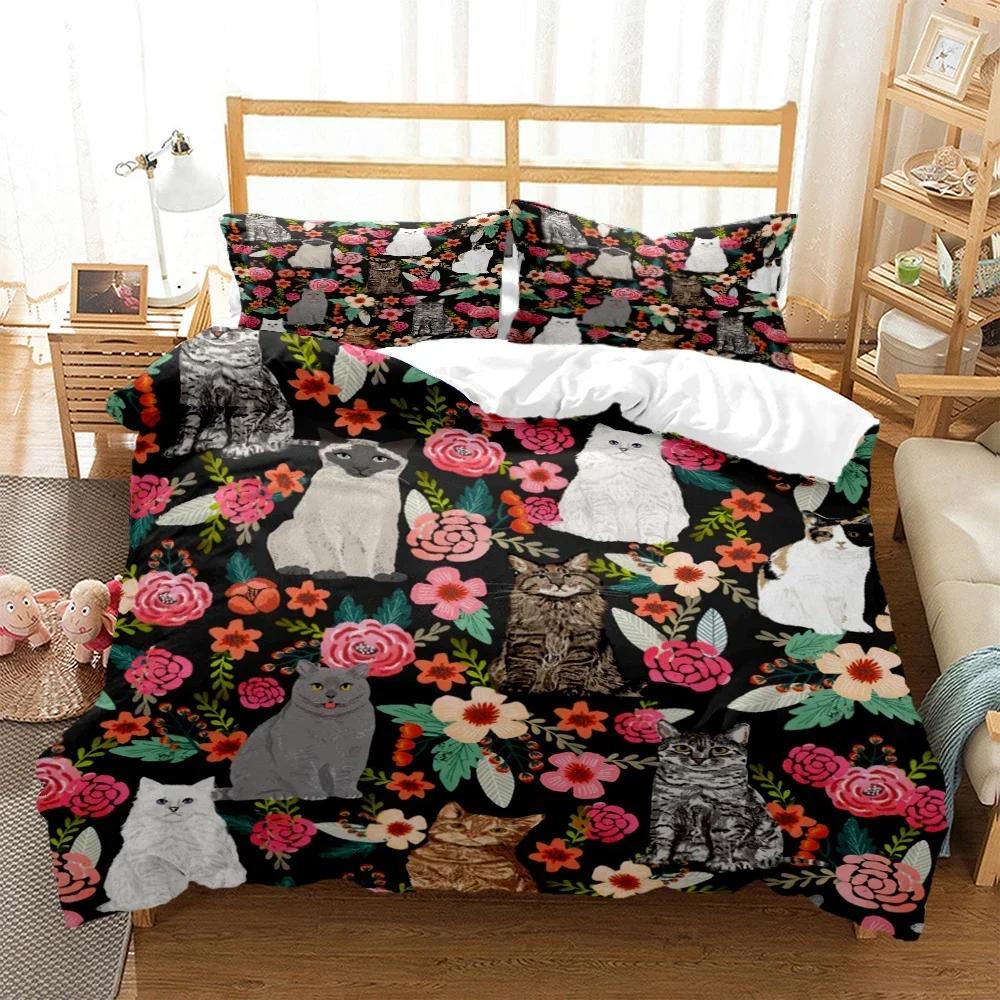 New 3D Print Cartoon Cat Print Comfortable Duvet Quilt Cover Pillowcase Bedding Set Children Bedroom Decoration Home Textile
