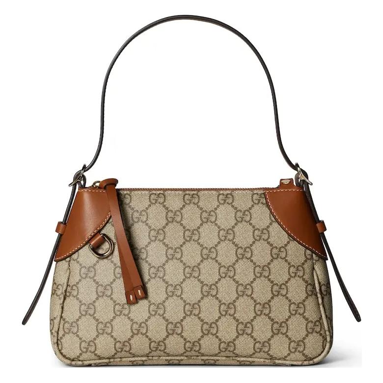 

Gucci GG Supreme Canvas Leather Trim Shoulder Bag With Gold Hardware For Unisex Daily Use Shopping Bag Set(Basic Set+Shopping Bag)
