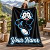 Felix the Cat Custom Name Flannel Blanket Personalized Soft Warm Plush Throw Blanket Customized Gift for Family Friends