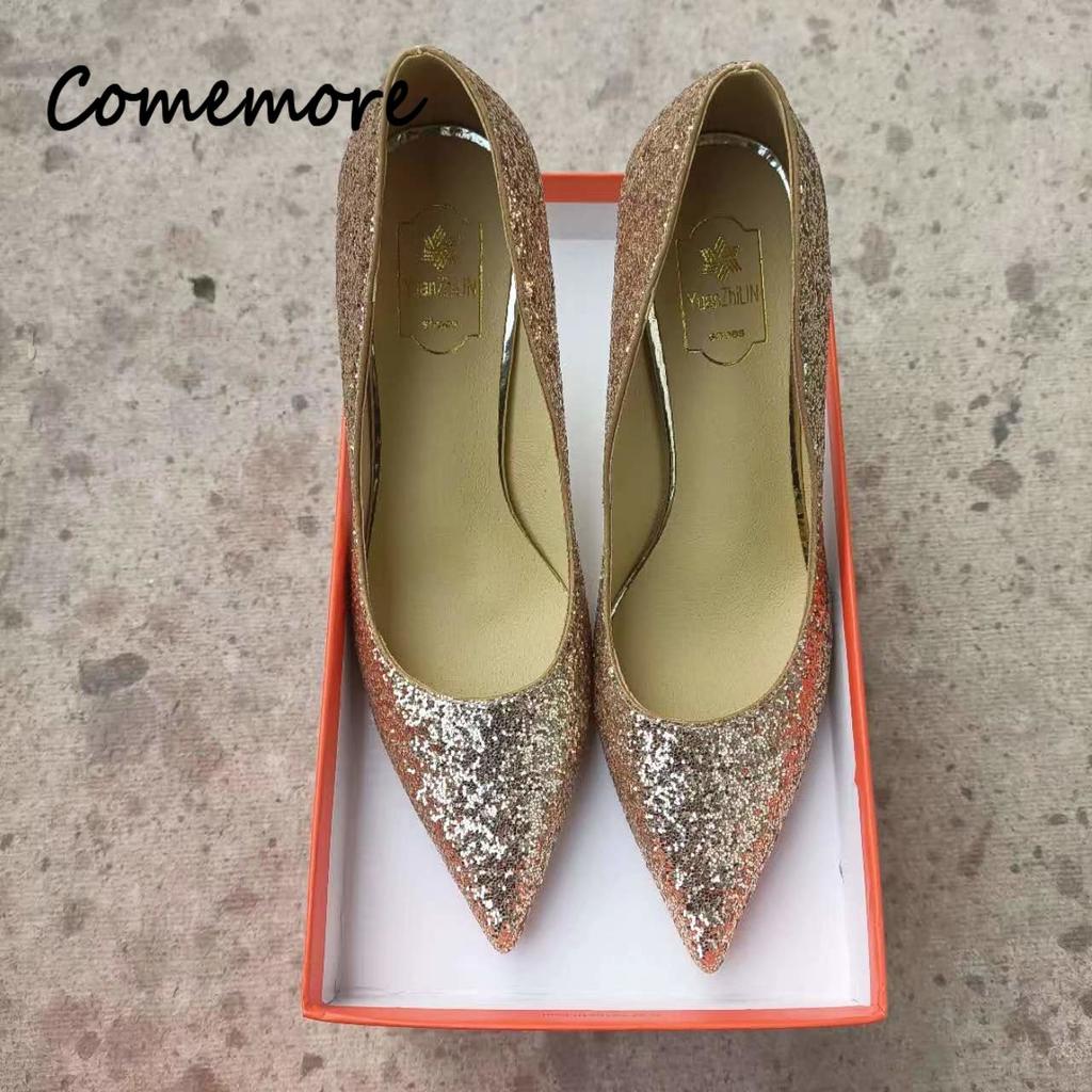 Comemore High Heels Women Wedding Pumps Shoes Heel Bride 2025 Gold Luxury Designer Elegant Party Sandals Dress Dance Sexy Silver