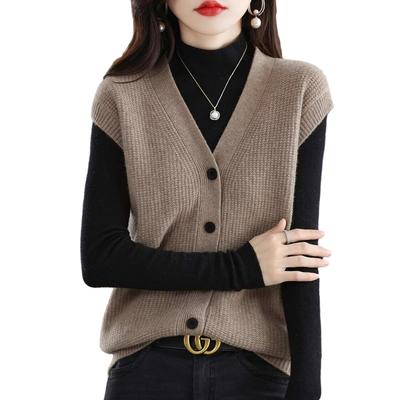 LrisIuza Echo Knit Plus Roztomilá Jednobarevná Střih a Perfektní pro Dojíždění Dámská Vesta, Výstřih do V, Bez Rukávů, Zapínání na Knoflíky, Velikost, Podzim/Zima, Stylová, Tílko,