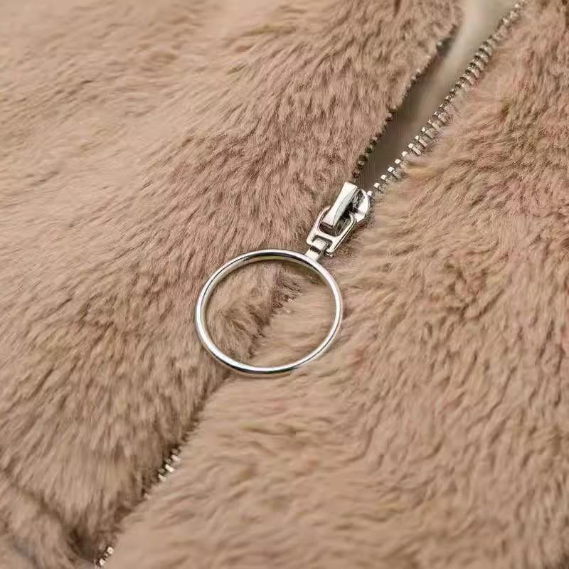 Popular women's autumn and winter rabbit fur artificial fur zipper top open skirt women's jacket manufacturer
