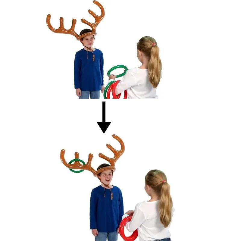 Christmas Inflatable Reindeer Antler Hat Ring Toss Game Family Game Toy New Year Party Decor Supplies Wedding Game Birthday Gift