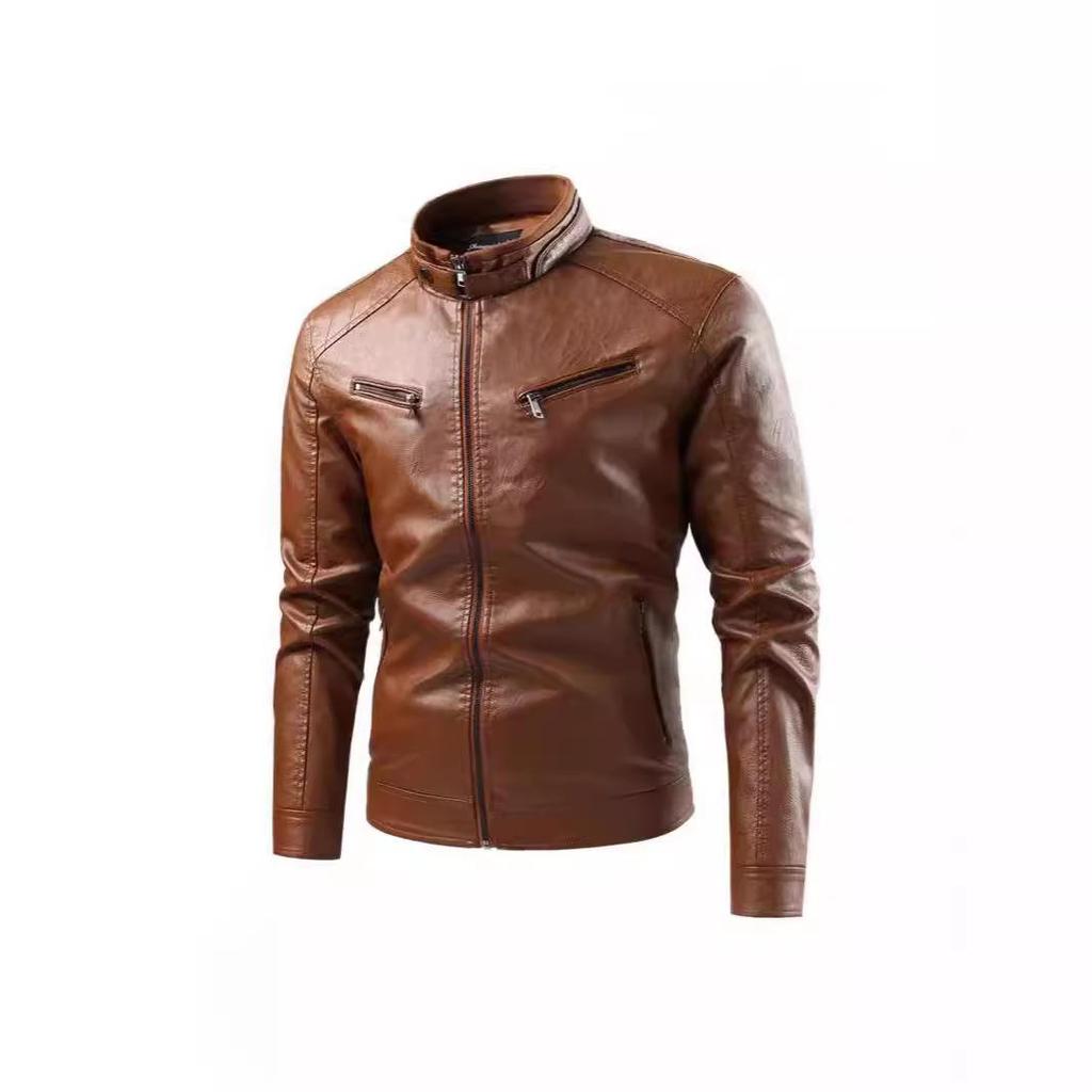 New Leather Jacket Men's Autumn and Winter Locomotive Solid Color Two Open Cycling Suit PU Leather Jacket Jacket