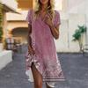 Women's Summer Casual Floral Printed Stand Collar Short Sleeve Dresses