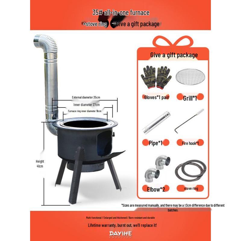 Portable Wood-Burning Stove for Home and Outdoor Use - Large Wok Stand, Clay Pot Compatible, Ideal for Rural Areas and Camping