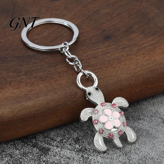 Auspicious Turtle Keychain Rhinestone Flower Keychain, Luxury Alloy Car Key Metal Ring Ring, Pendant for Backpacks Handbag Decoration Holder