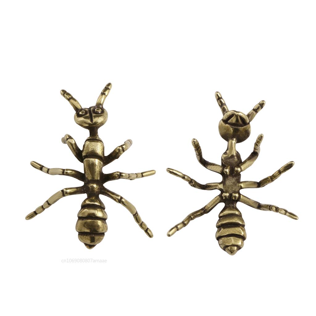 Soild Brass Ant Figurines Miniature Simulation Insect Desk Ornament Table Tea Pets Antique Copper Crafts Home Decors