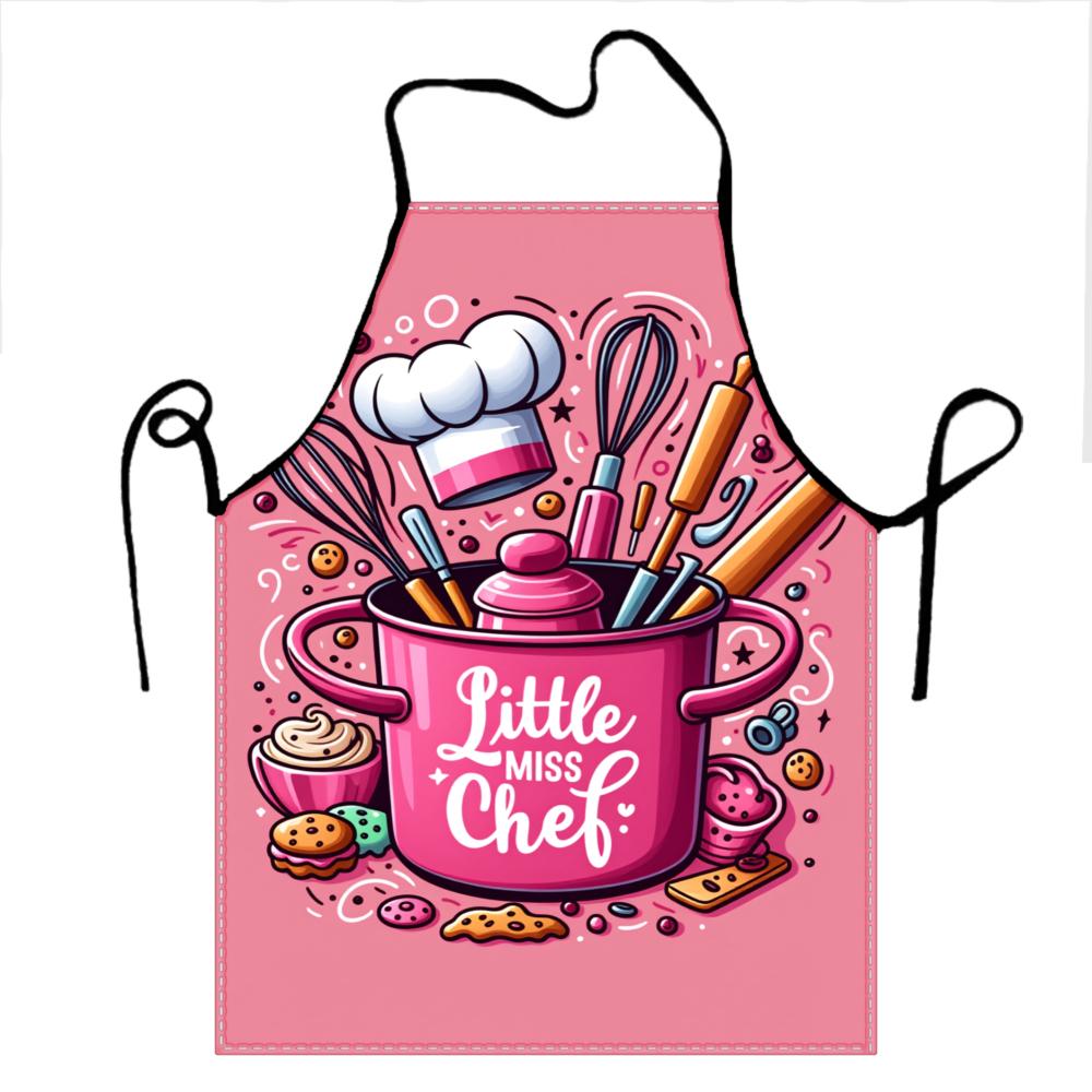 Pink Little Miss Chef Apron For Kids With Cooking Utensils And Cupcake Design For Childrens Baking Activities