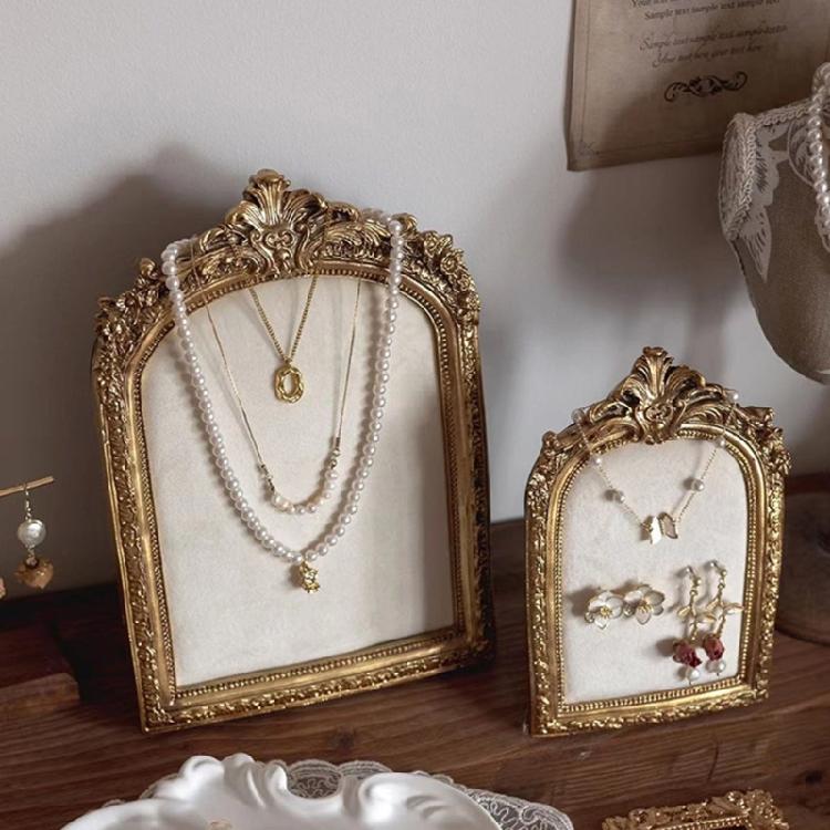 Vintage Inspired Earring Necklace Display Stand Flannel Lined Resin Frame Jewelry Organizers For Home Store Decoration