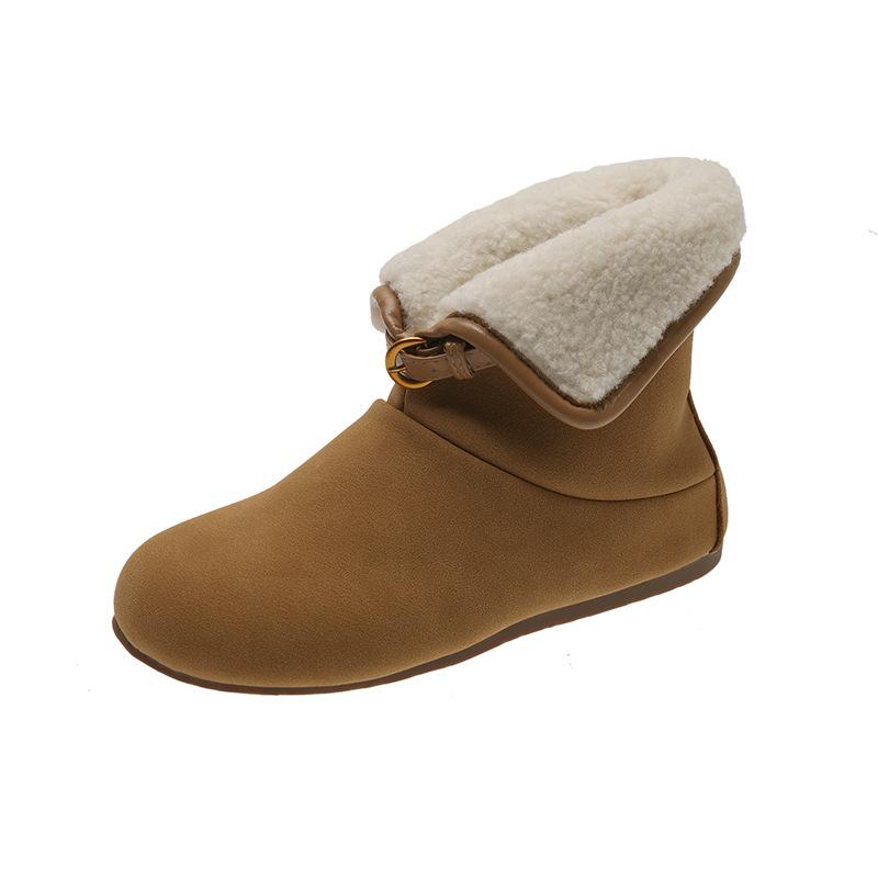 Retrostil läder stor huvud Martin-kängor dam matt läder sammet varma korta stövlar 2025 vinter nya platta bomullsskor