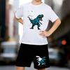 Boys 2 Piece Cute Dinosaur Printed Outfit, Short Sleeve T-Shirt and Shorts Set for Kids Age 5-14,Black and White Sporty Casual Summer Clothes