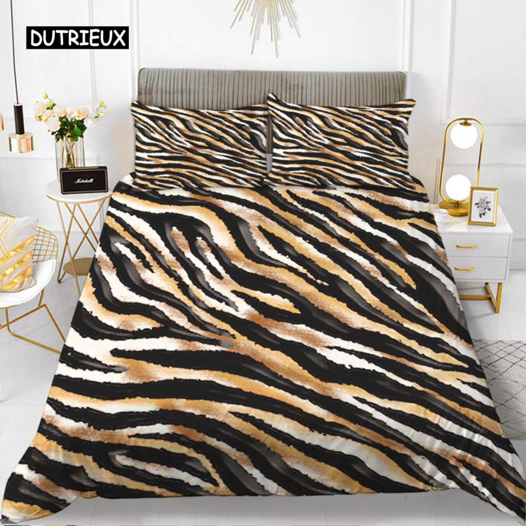 Zebra Print Duvet Cover Set King Polyester Red Black Stripes Bedding Set Wild Animal Zebra Wildlife Skin Quilt Cover for Girls