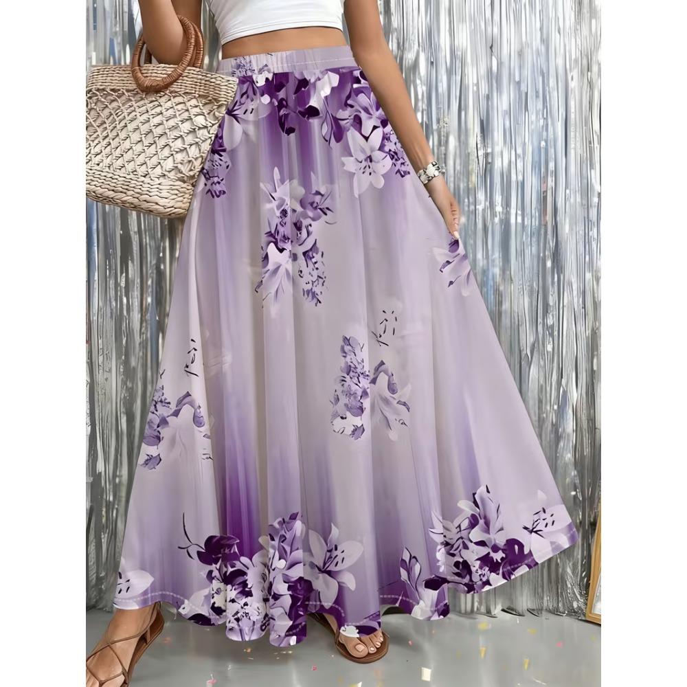 Womens Skirt with Blue Rose Print, Suitable for Beach, Casual Outings, Parties, and Daily Wear, Flowy and Elegant Design