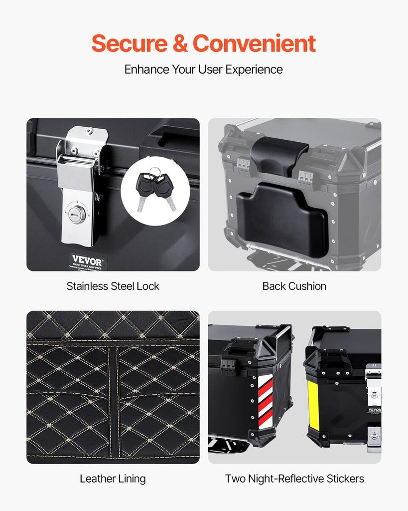 55L Motorcycle Top Case Universal Motorbike Tail Box with Leather Lining