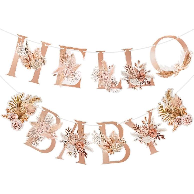 Letjolt Hello Baby Boho Flower Banner Girls Baby Shower Letter Garland Floral Birthday Gender Reveal Party Banner Nursery Decorations 12pcs
