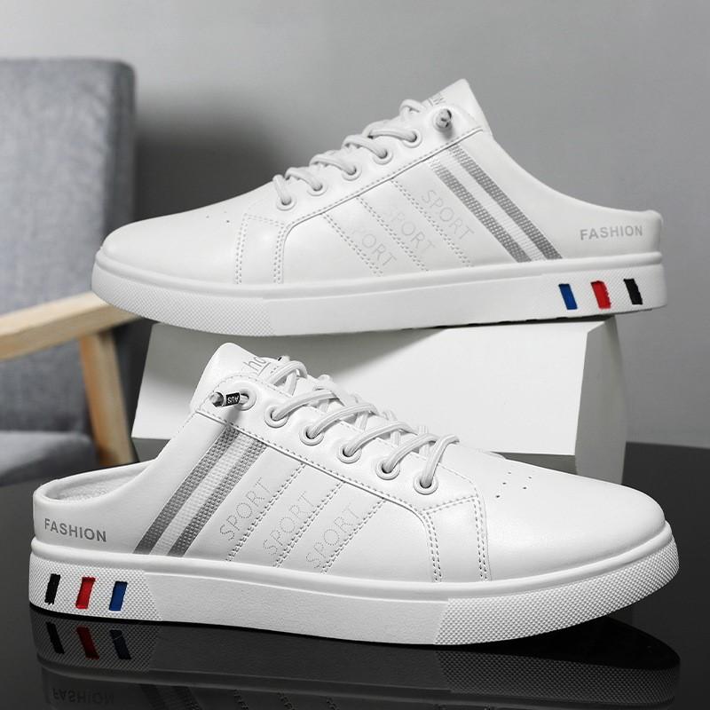 Men's Shoes, Summer Men's Large-sized White Sneakers Semi-slippers Casual Sneakers Men's Shoes Without Heels Slippers H177