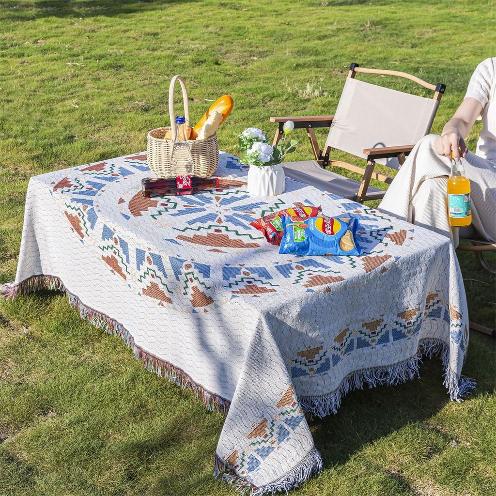 Morandi Color Ethnic Color Geometric Cotton And Linen Lace Tablecloth Coffee Table Cloth High-End Round Table Cloth Table Cloth