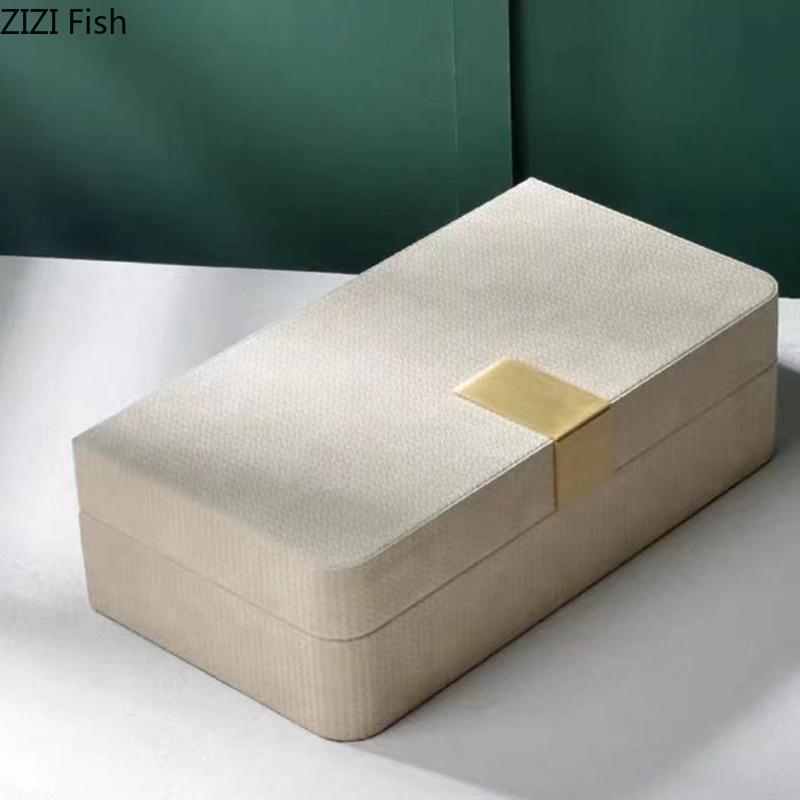 Minimalist Striped Leather Jewelry Boxes Rectangle Cosmetic Jar Dresser Table Desk Decoration Home Exquisite Jewelry Storage Jar
