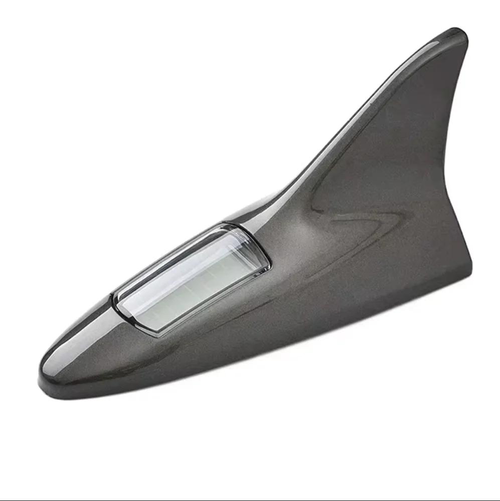 Universal Car Shark Fin Antenna with Solar Energy Led Warning Light Auto Radio Signal Aerial Roof Anticollision Safety Lights