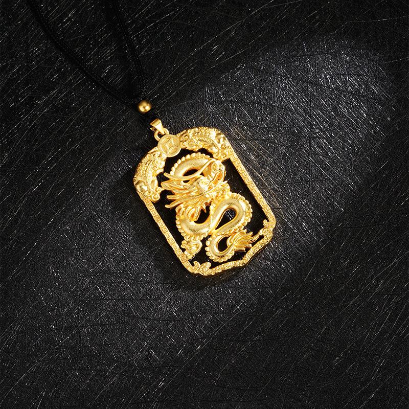Panlong Square Brand Auspicious Pattern Copper Coin Versatile Jewelry Necklace Pendant