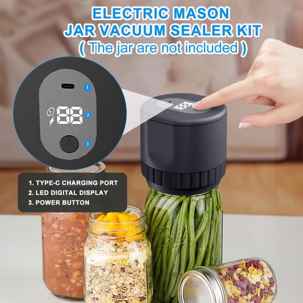 Electric Mason Jar Vacuum Sealer Kit Cordless Automatic Jar Sealer Kit for Food Storage and Fermentation with Wide-Mouth and Mason Jar Lids