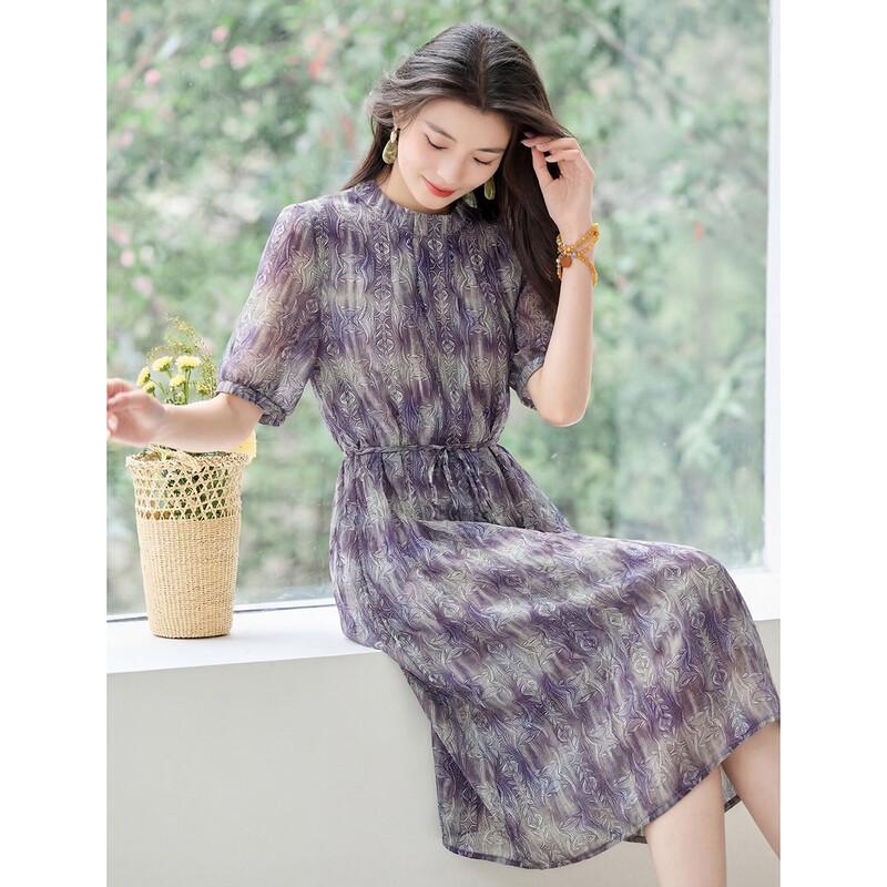 Oudifu Elegant Tie-Dye A-Line Midi Dress L