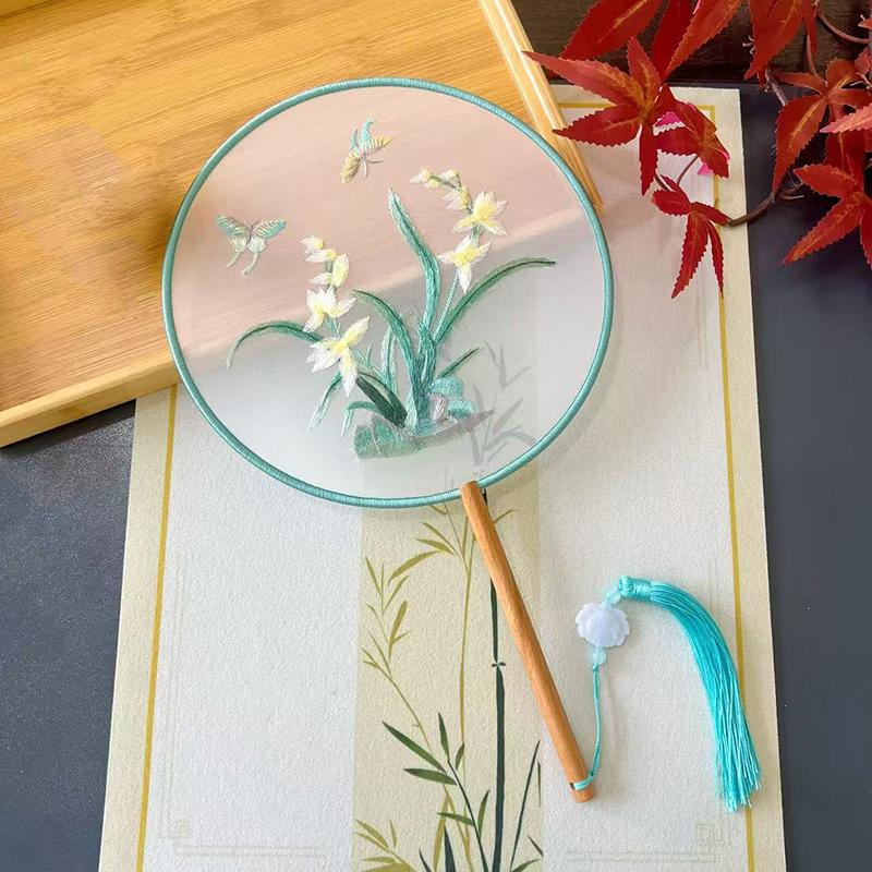 Vintage Doppelseitiger Fächer Blume Stickerei Handfächer Traditionelle Chinesische Kunst Handwerk Hanfu Tanzparty Zubehör Performance Requisiten