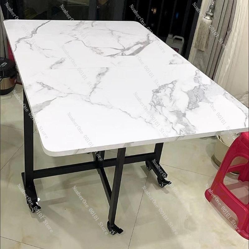 Household Folding Dining Table, Movable Extendable Table for Small Apartments, Rectangular Table with Chair, Space-saving Design