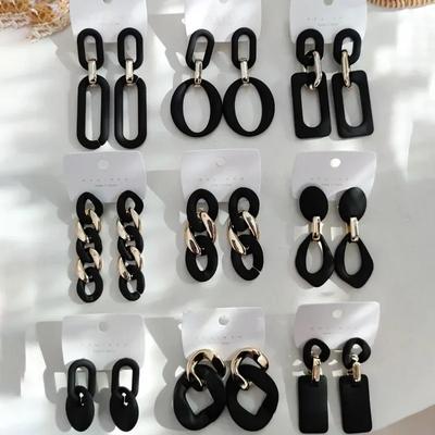 Punk Black Statement Earrings for Women Vintage Brincos Geometric Heart Dangle Drop Earings Fashion Jewelry Unusual Earrings