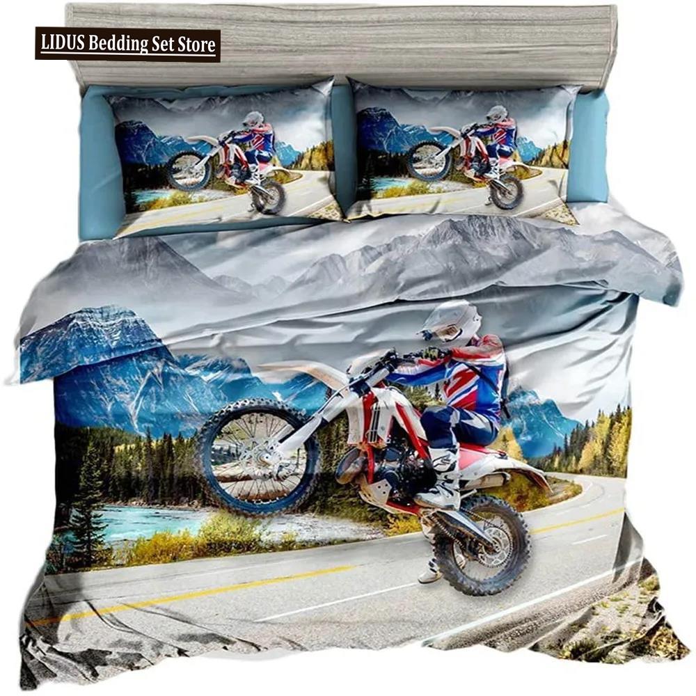 Dirt Bike Segu Komplekts Motokrosa Sacīkšu Braucējs Bērniem Pusaudžiem Ekstrēmo Sportu Stils Poliestera Gultasveļas Komplekts Gultasveļa Divguļama Karaliene Karalis